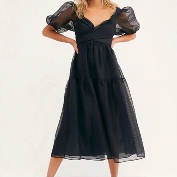 Free People Black Sheer Midi Dress - Picture 5 of 9
